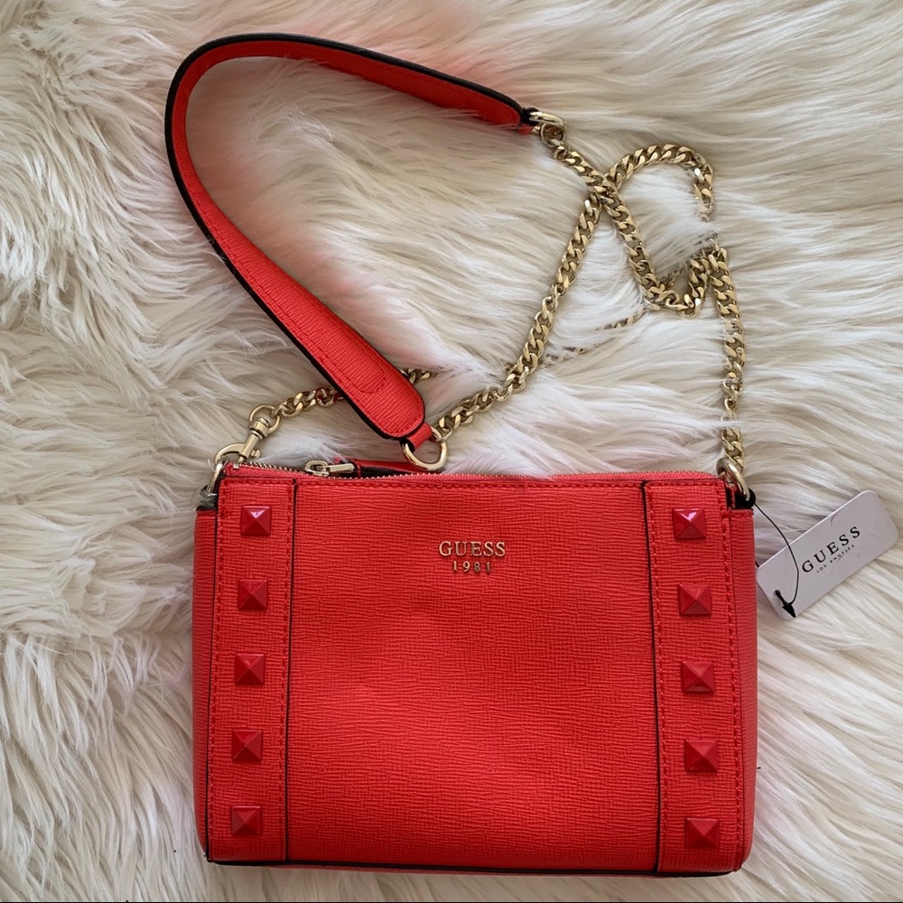 Studded coral crossbody shoulder bag